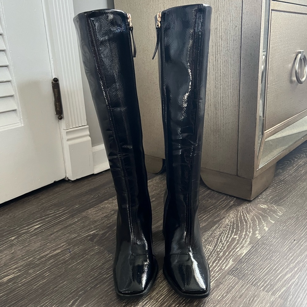 Billini black patent faux leather boots